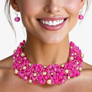 Fuchsia Fever: Bold Artistic Glass & Copper Choker Necklace